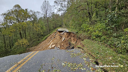 A collapsed section of the Blue Ridge Parkway