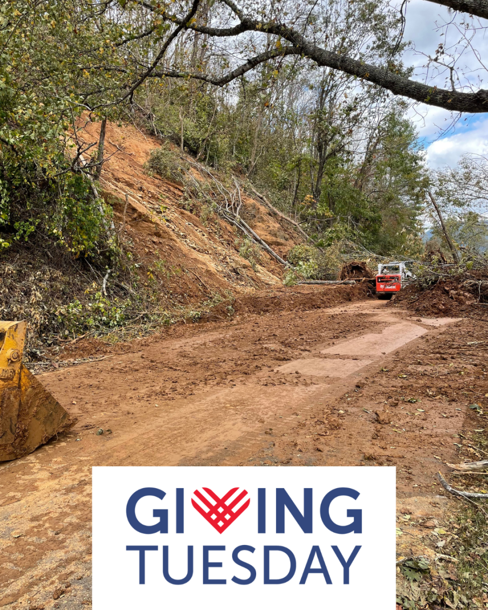 Heavy equipment is used to clear mud on the Blue Ridge Parkway