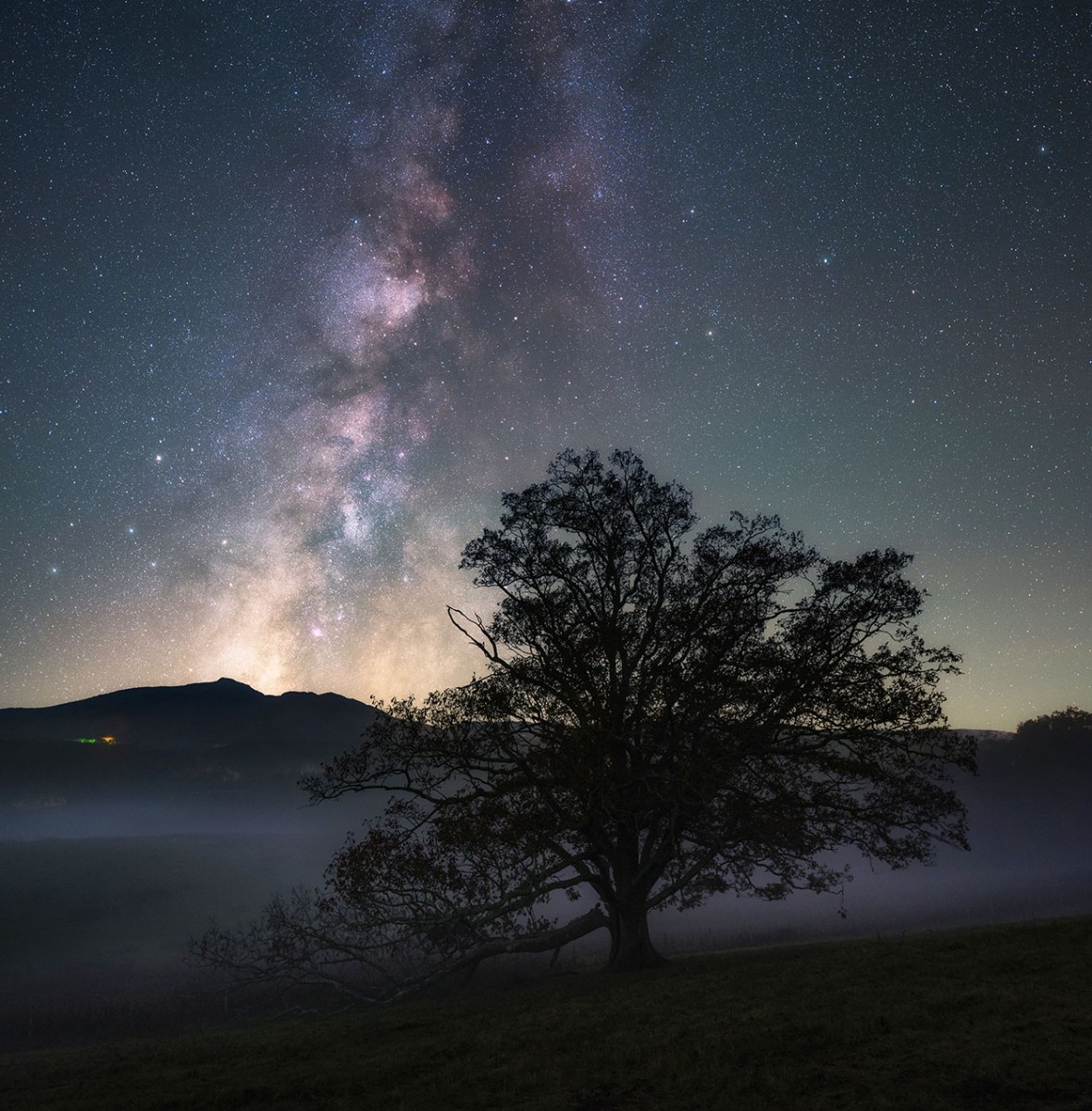 Milky Way in night sky over Price Lake on the Blue Ridge Parkway