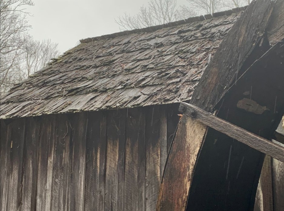 Weathered shakes atop Mabry Mill on the Blue Ridge Parkway